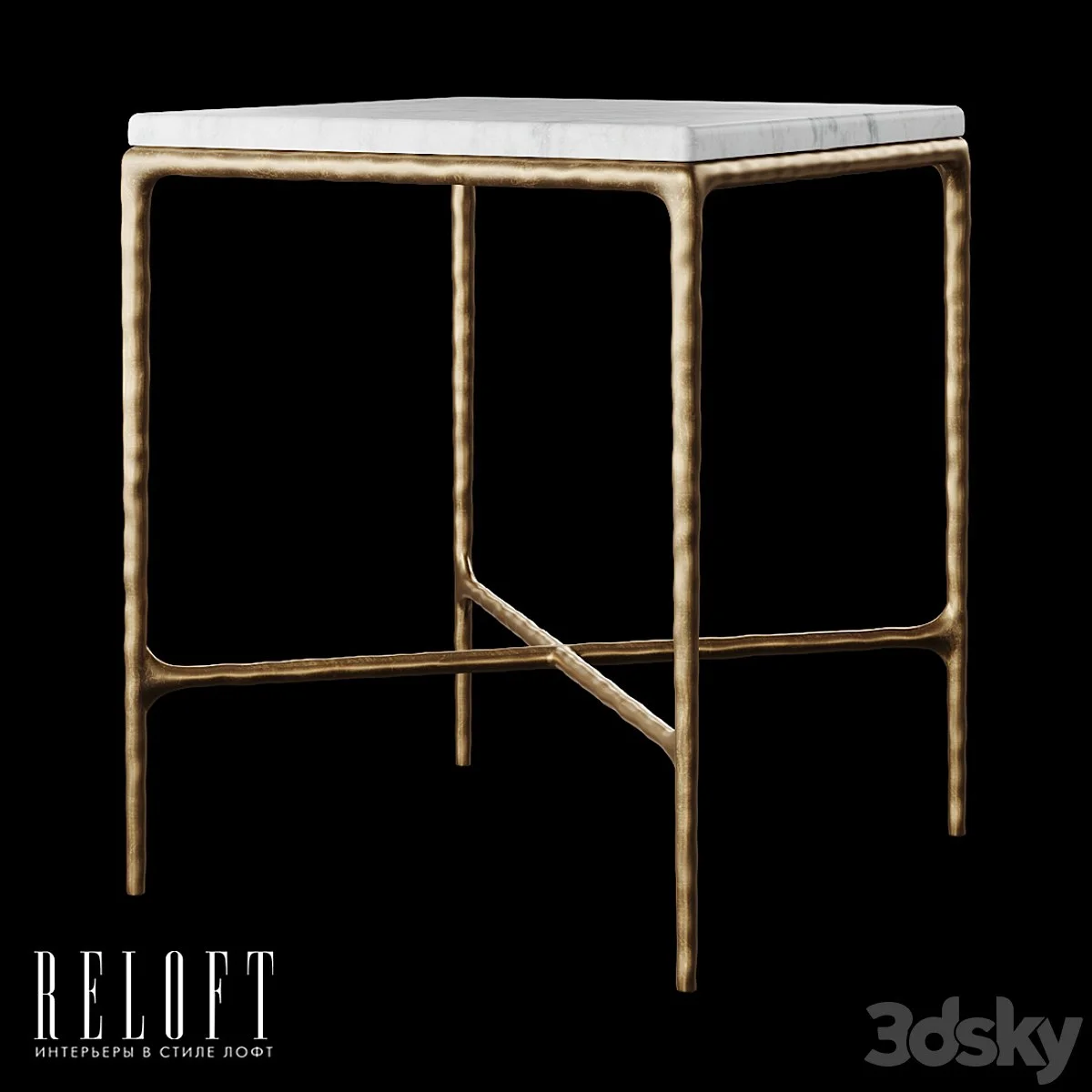 Thaddeus square bedside table in metal and marble